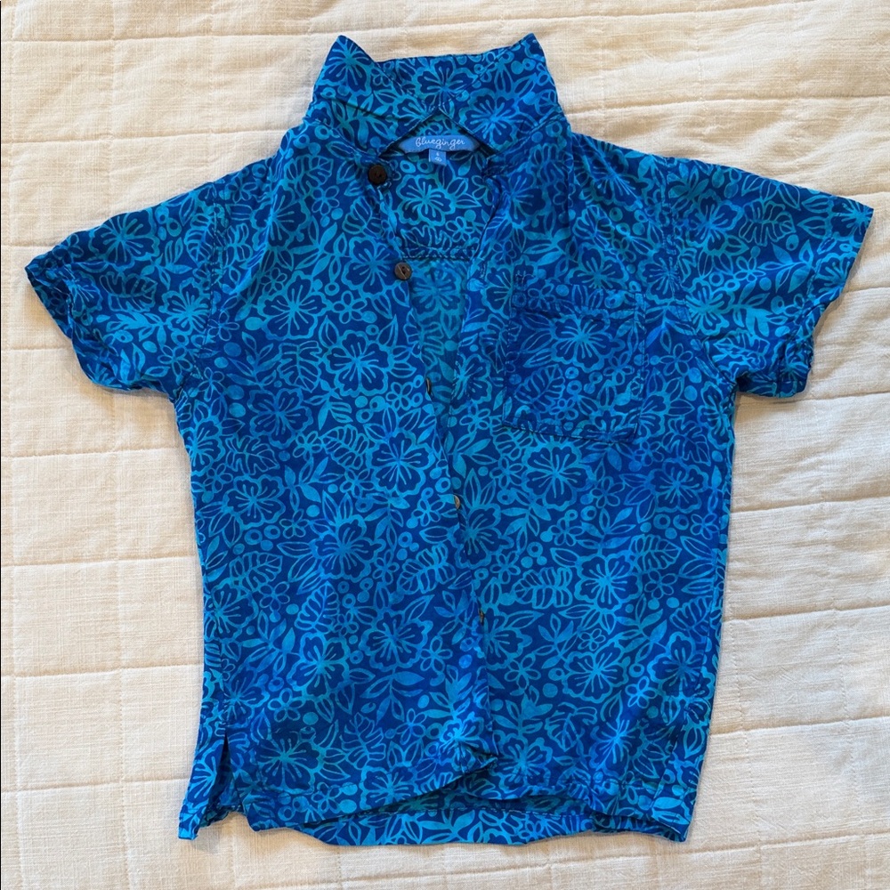 Blue Ginger Blue Aloha Button Down Shirt | Boys Youth Small 💙